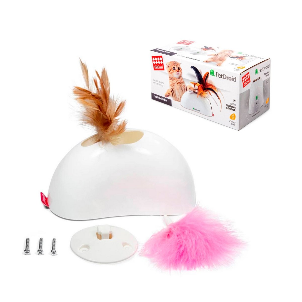 Gigwi - Feather Hider Pet Droid Con Pluma Natural, Sonido Y Un Sensor De Movimiento